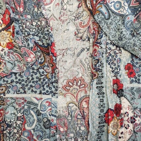 Womens Floral Print Long Sleeve Kimono Jacket Knox Rose Salt Marsh Blue Size S - Picture 3 of 6